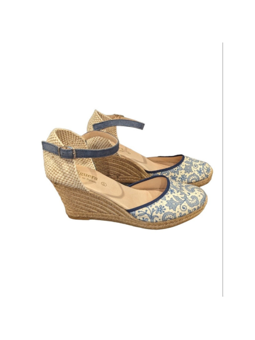 Viguera Sandals Womens 41 US 9.5 to 10 Espadrilles Wedges Navy White Boho Spain